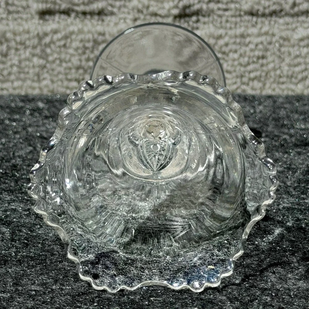 Vintage Clear Pressed Glass Bud Vase Scalloped Rim Star Diamond Pattern 6 Inch